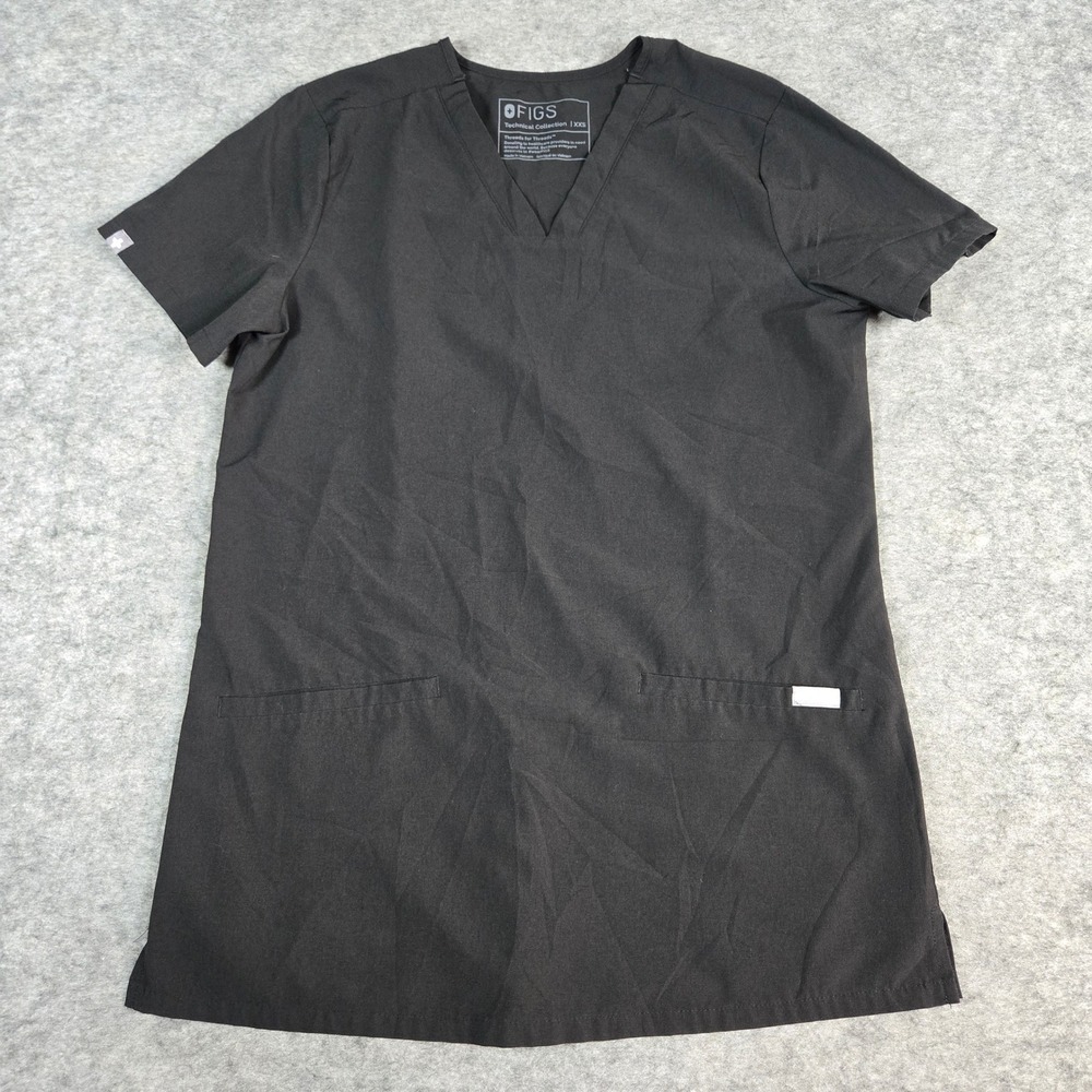 FIGS Womens Black Technical Collection V-Neck Scrub Top XXS